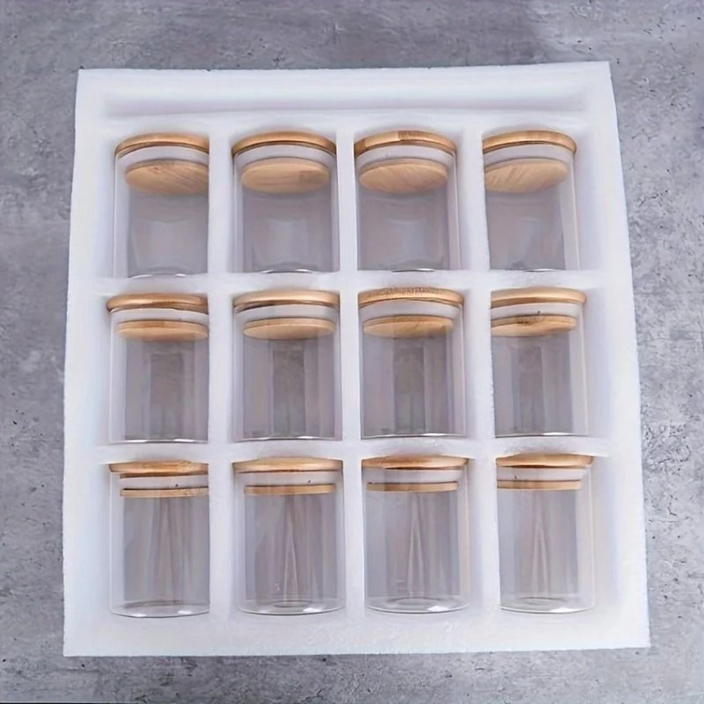 12Piece Spice Management System 8oz HighBorosilicate Airtight Jars With Sustainable Bamboo Lids 2