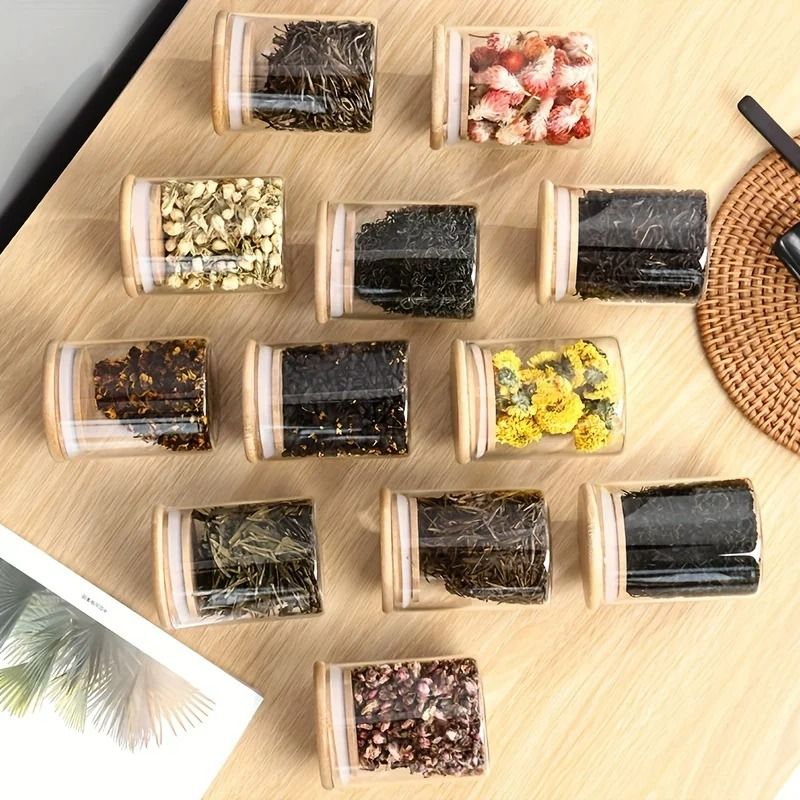 12Piece Spice Management System 8oz HighBorosilicate Airtight Jars With Sustainable Bamboo Lids 5