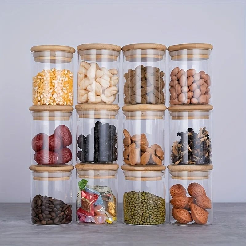 12Piece Spice Management System 8oz HighBorosilicate Airtight Jars With Sustainable Bamboo Lids 7