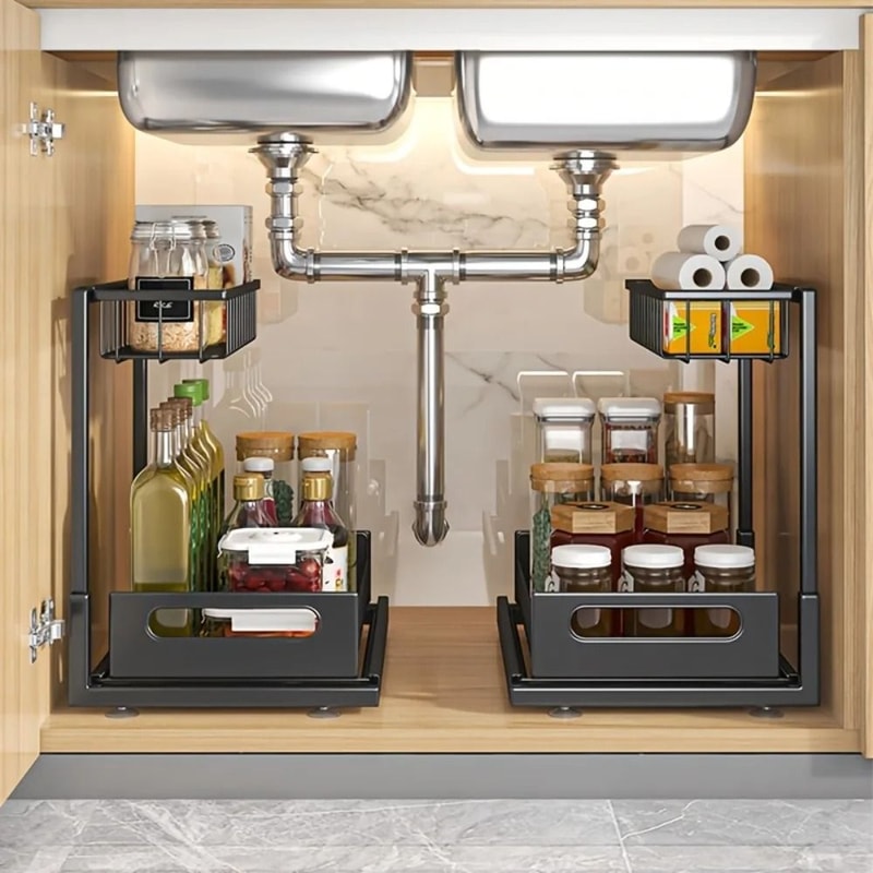 MultiTier UnderSink Management System HighLoad Metal Sliding Organizer With Retractable Drawers 0
