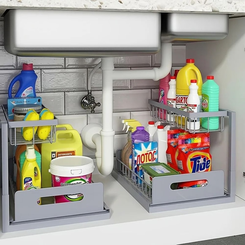 MultiTier UnderSink Management System HighLoad Metal Sliding Organizer With Retractable Drawers 4