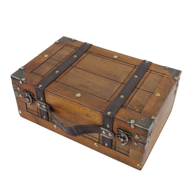 Vintage Wooden Treasure Trunk HighCapacity Portable Storage Chest For Jewelry Apparel Props 1