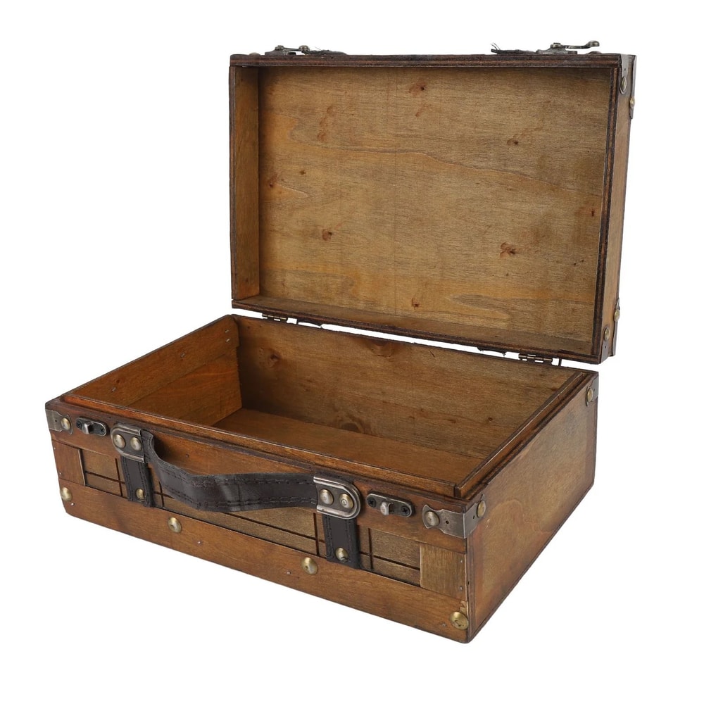 Vintage Wooden Treasure Trunk HighCapacity Portable Storage Chest For Jewelry Apparel Props 3