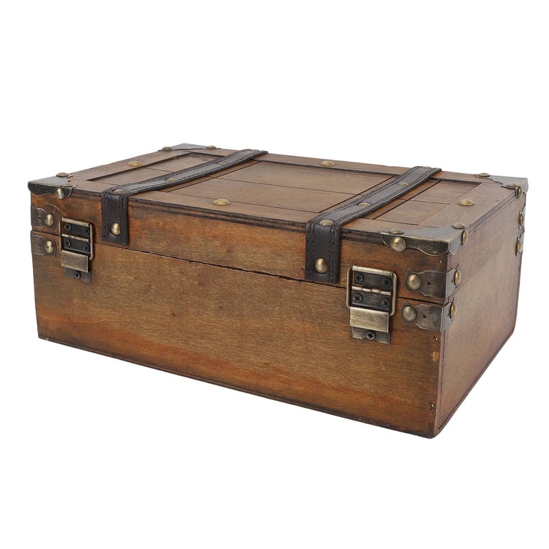 Vintage Wooden Treasure Trunk HighCapacity Portable Storage Chest For Jewelry Apparel Props 4