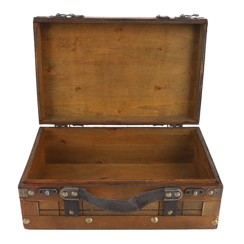 Vintage Wooden Treasure Trunk HighCapacity Portable Storage Chest For Jewelry Apparel Props 5