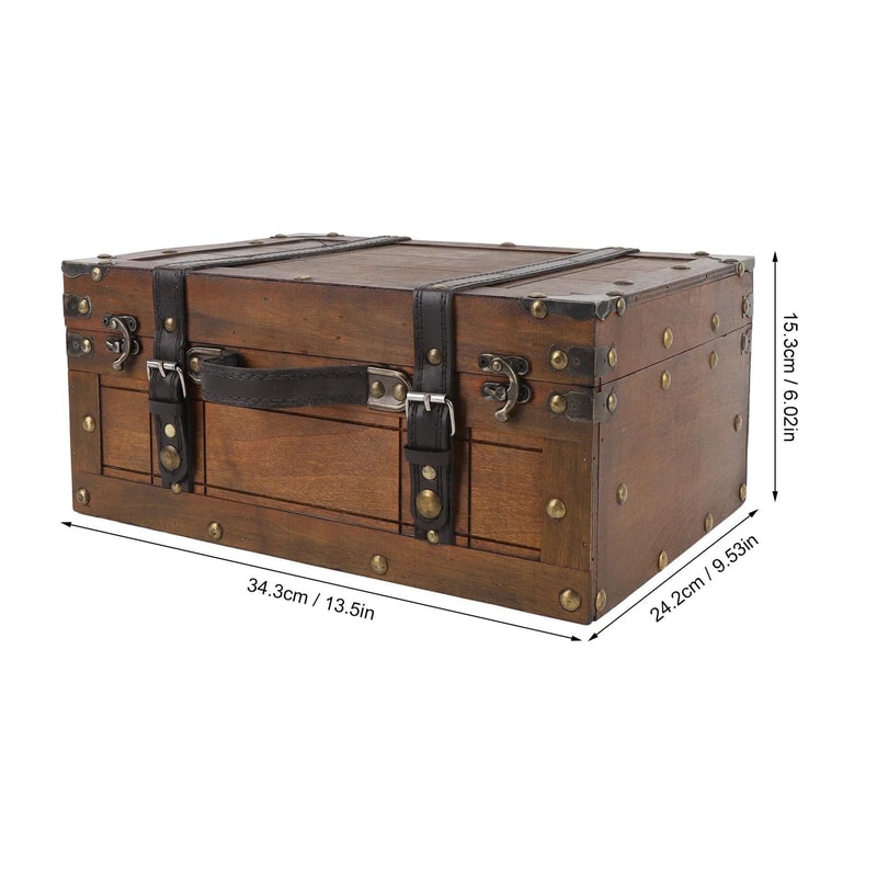 Vintage Wooden Treasure Trunk HighCapacity Portable Storage Chest For Jewelry Apparel Props 7