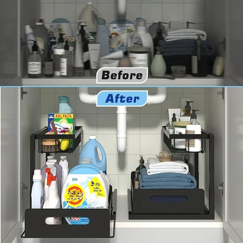 HighLoad UnderSink Management System Modular Metal Sliding Drawer Organizer For Kitchen Bathroom 1