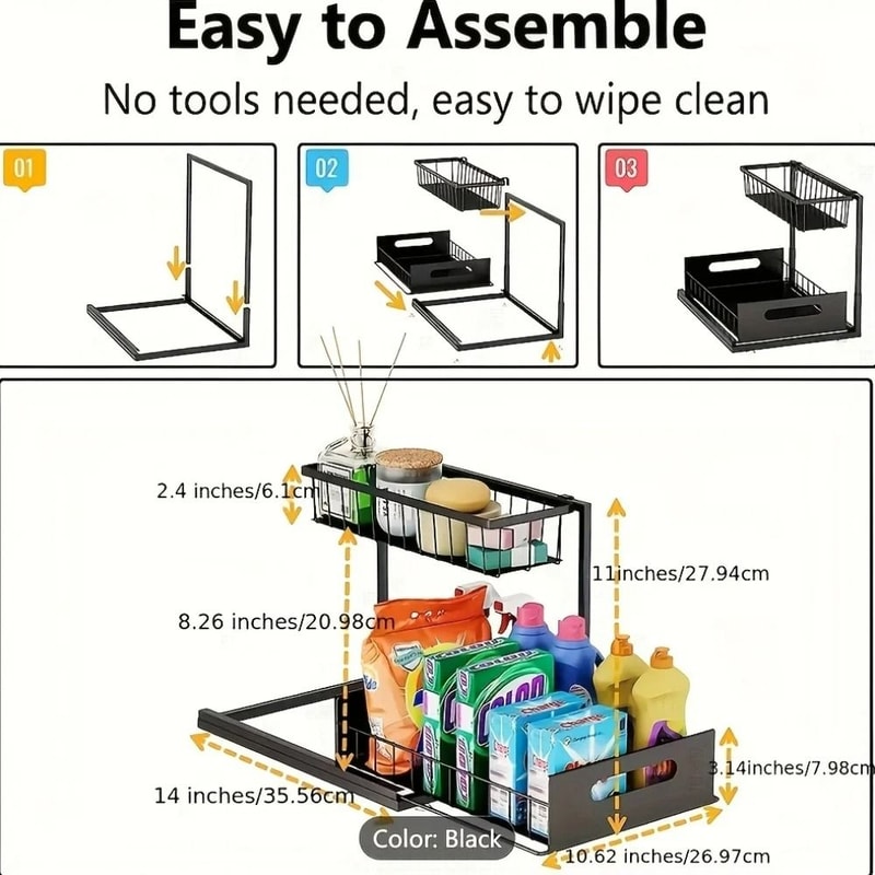 HighLoad UnderSink Management System Modular Metal Sliding Drawer Organizer For Kitchen Bathroom 5