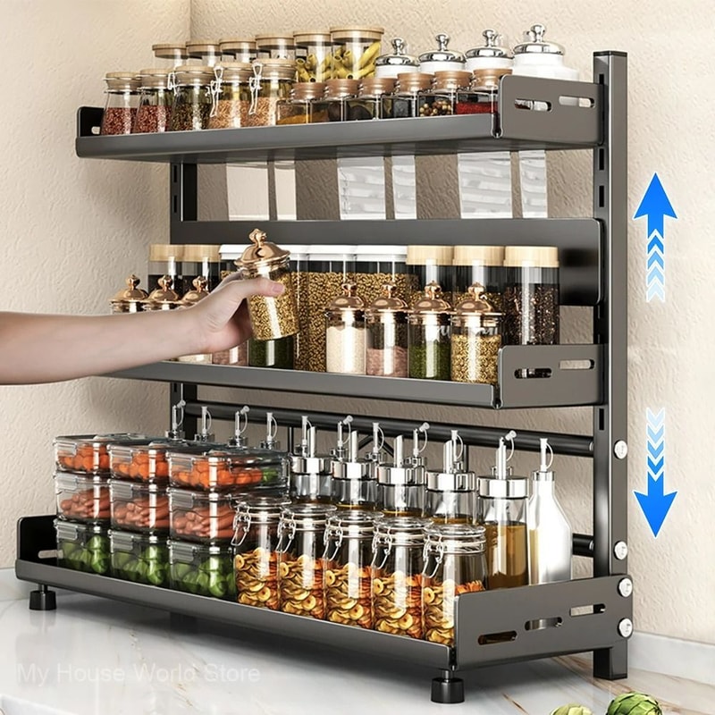 3Tier Kitchen Spice Management System Industrial HighLoad Countertop Cabinet Storage Rack 1