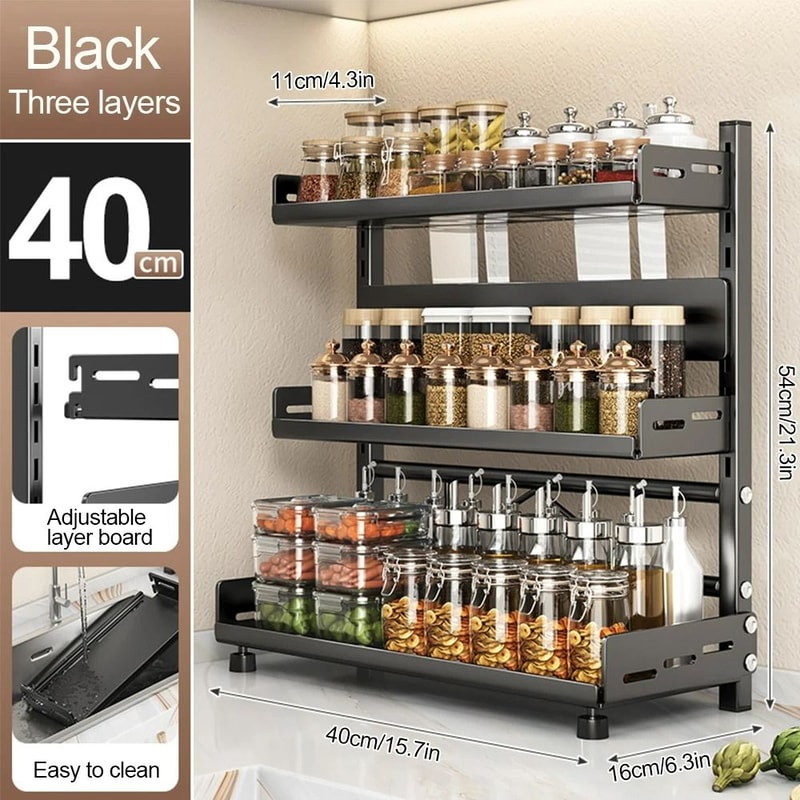 3Tier Kitchen Spice Management System Industrial HighLoad Countertop Cabinet Storage Rack 10