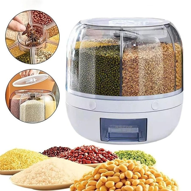 360 Rotating 6Grid Food Management System Airtight Modular Dispenser For Cereal Dry Goods 1