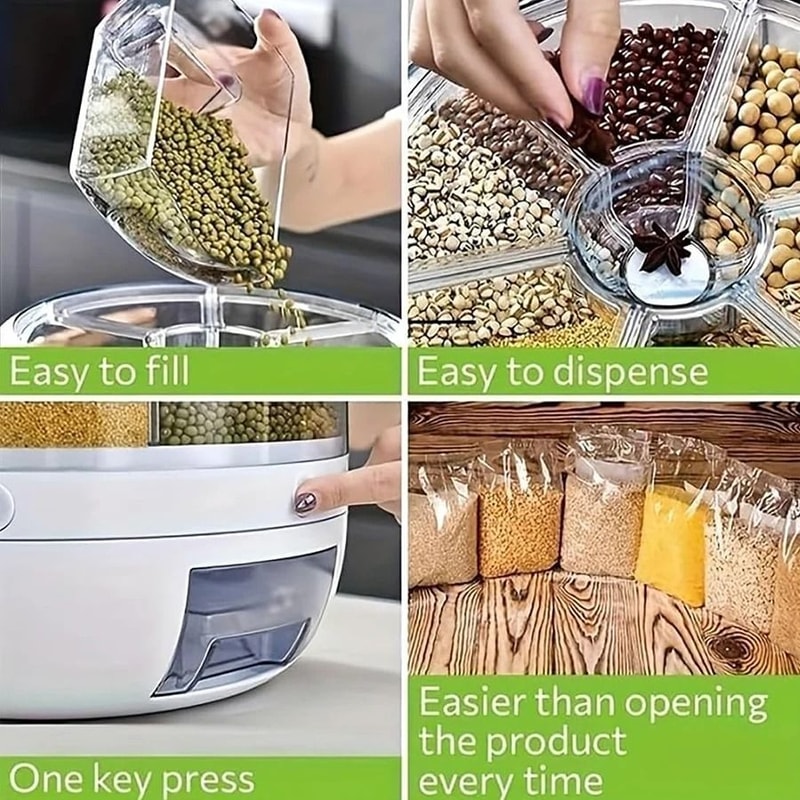 360 Rotating 6Grid Food Management System Airtight Modular Dispenser For Cereal Dry Goods 2