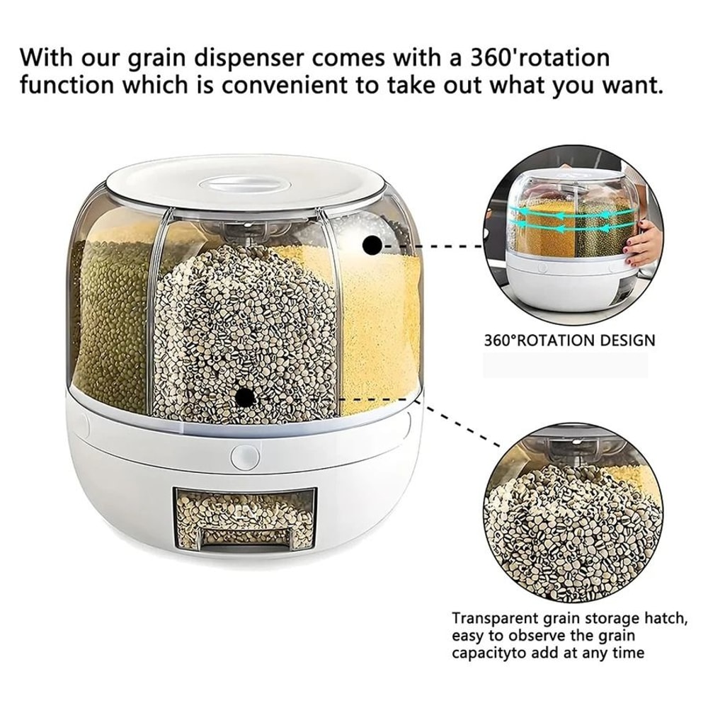 360 Rotating 6Grid Food Management System Airtight Modular Dispenser For Cereal Dry Goods 3