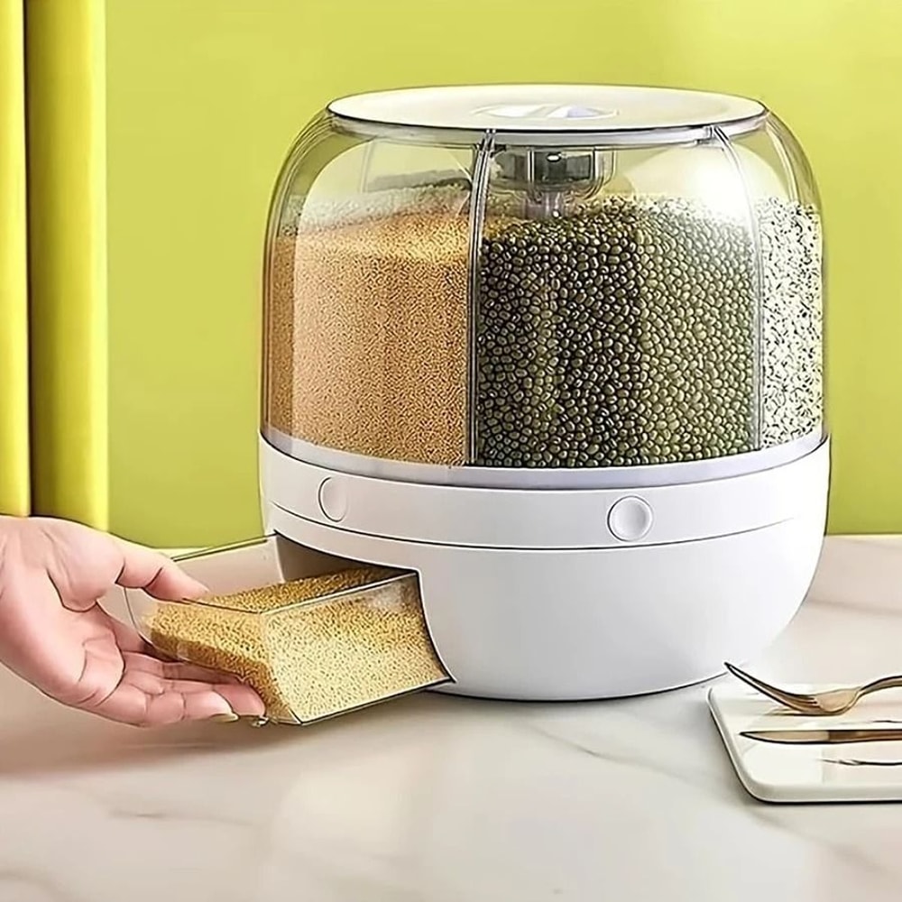 360 Rotating 6Grid Food Management System Airtight Modular Dispenser For Cereal Dry Goods 4