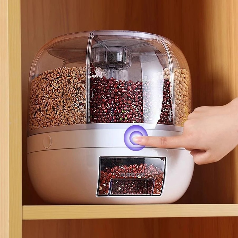 360 Rotating 6Grid Food Management System Airtight Modular Dispenser For Cereal Dry Goods 5