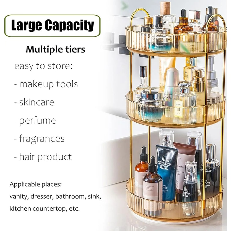 360 Rotating Cosmetic Management System 3Tier HighCapacity Vanity Organizer For Skincare Perfume 1