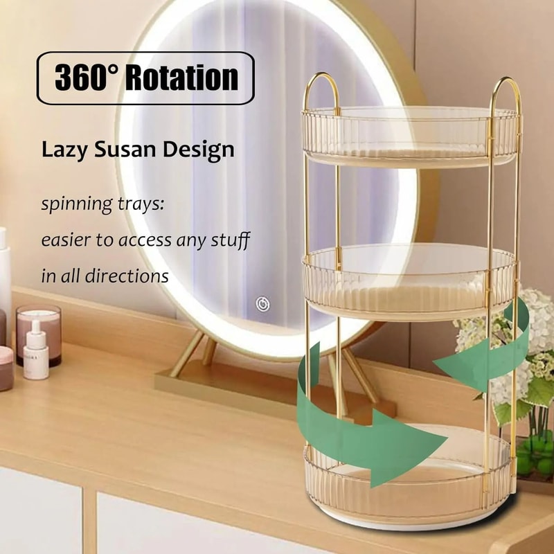 360 Rotating Cosmetic Management System 3Tier HighCapacity Vanity Organizer For Skincare Perfume 2