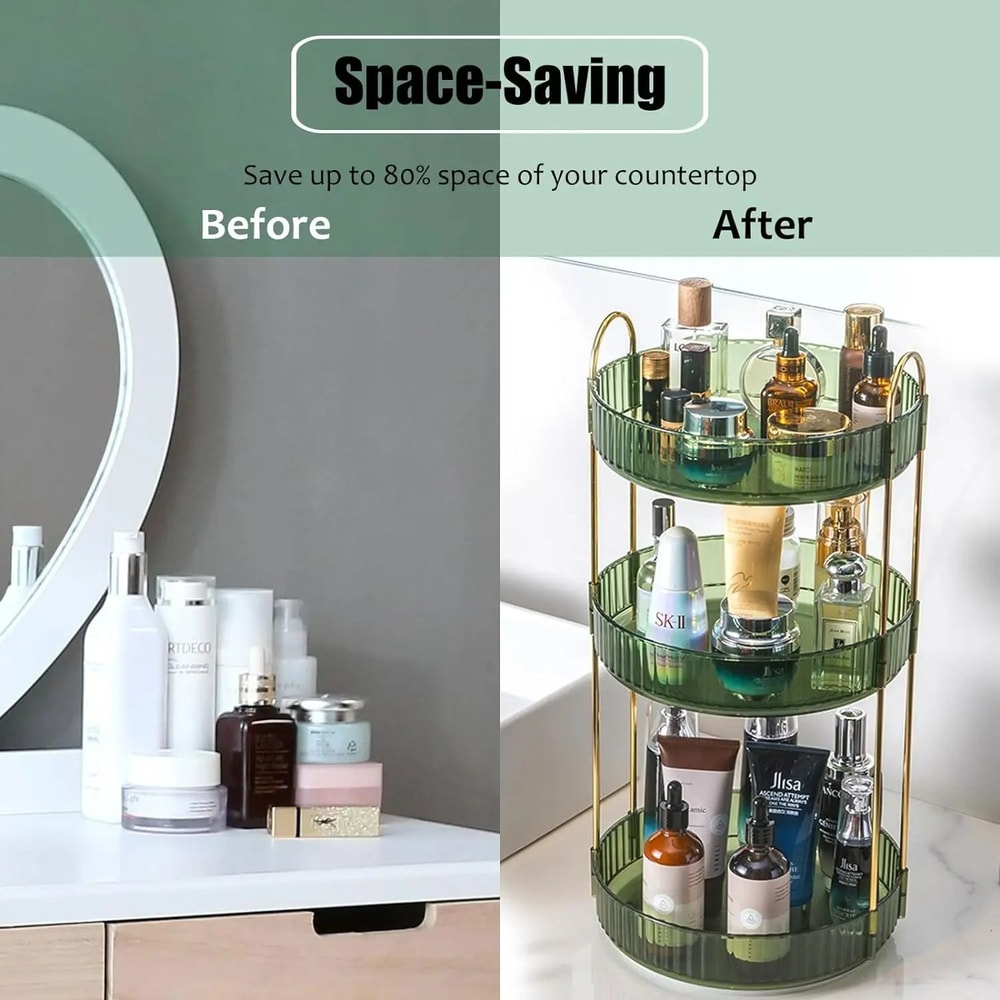 360 Rotating Cosmetic Management System 3Tier HighCapacity Vanity Organizer For Skincare Perfume 3