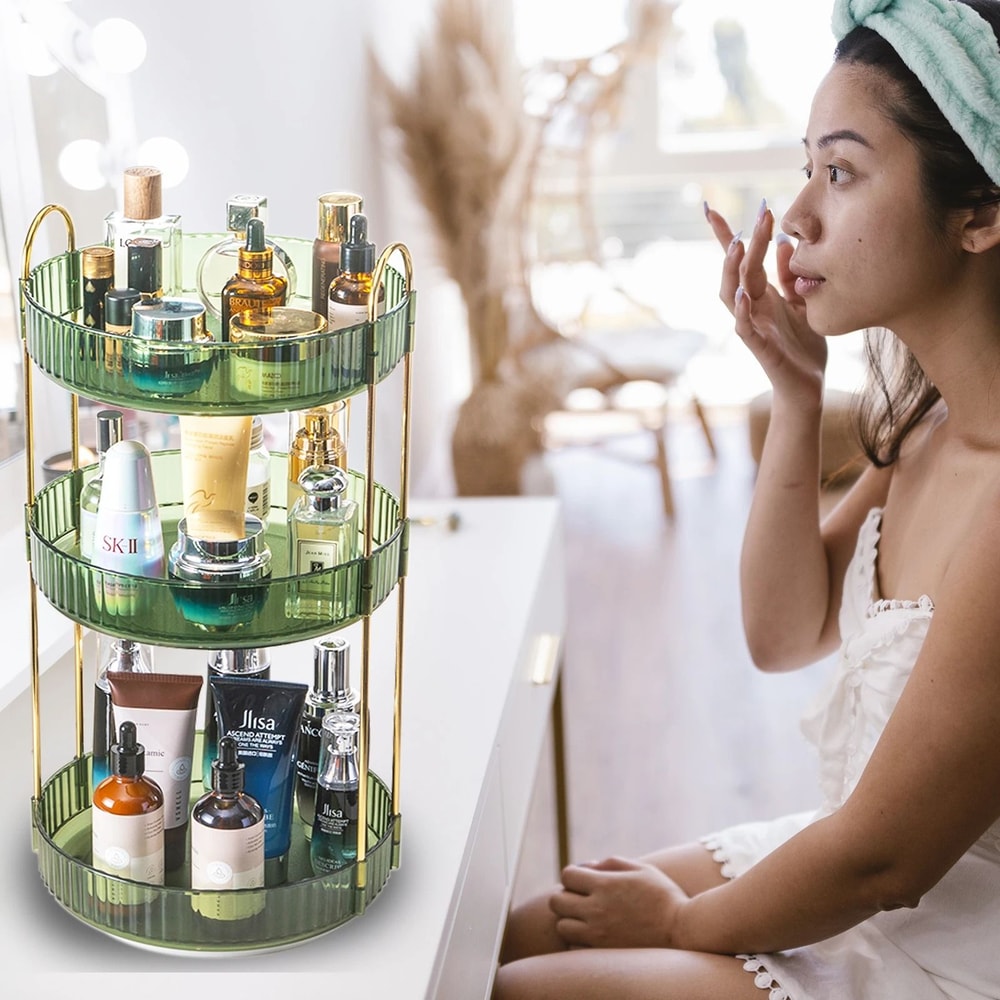 360 Rotating Cosmetic Management System 3Tier HighCapacity Vanity Organizer For Skincare Perfume 4