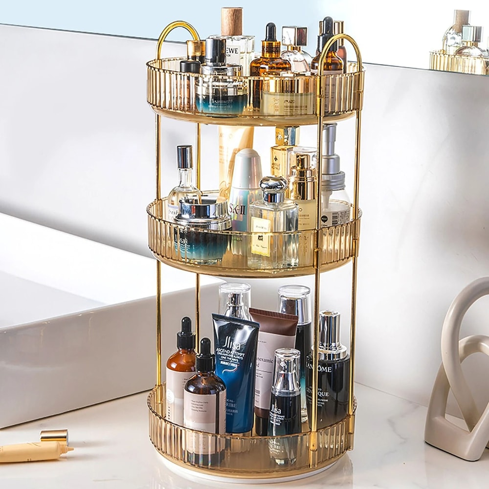 360 Rotating Cosmetic Management System 3Tier HighCapacity Vanity Organizer For Skincare Perfume 6