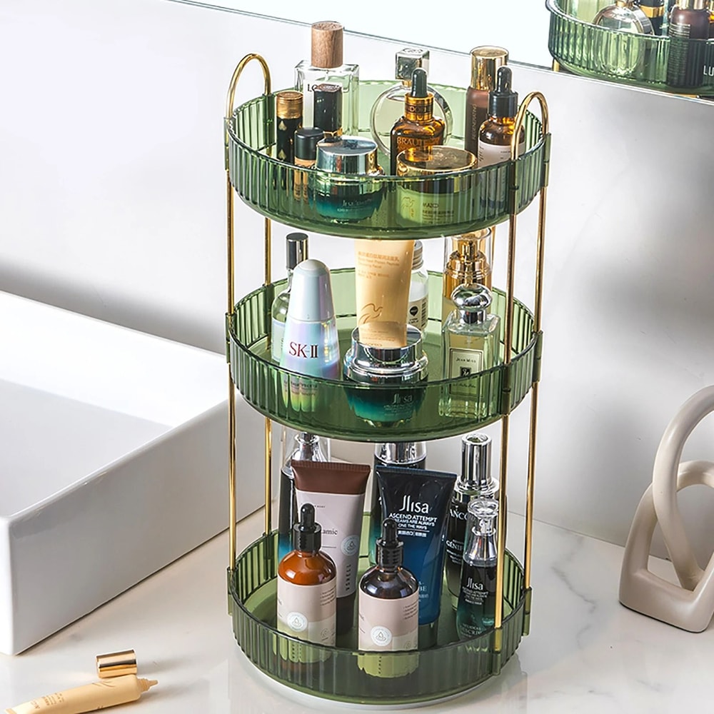 360 Rotating Cosmetic Management System 3Tier HighCapacity Vanity Organizer For Skincare Perfume 7