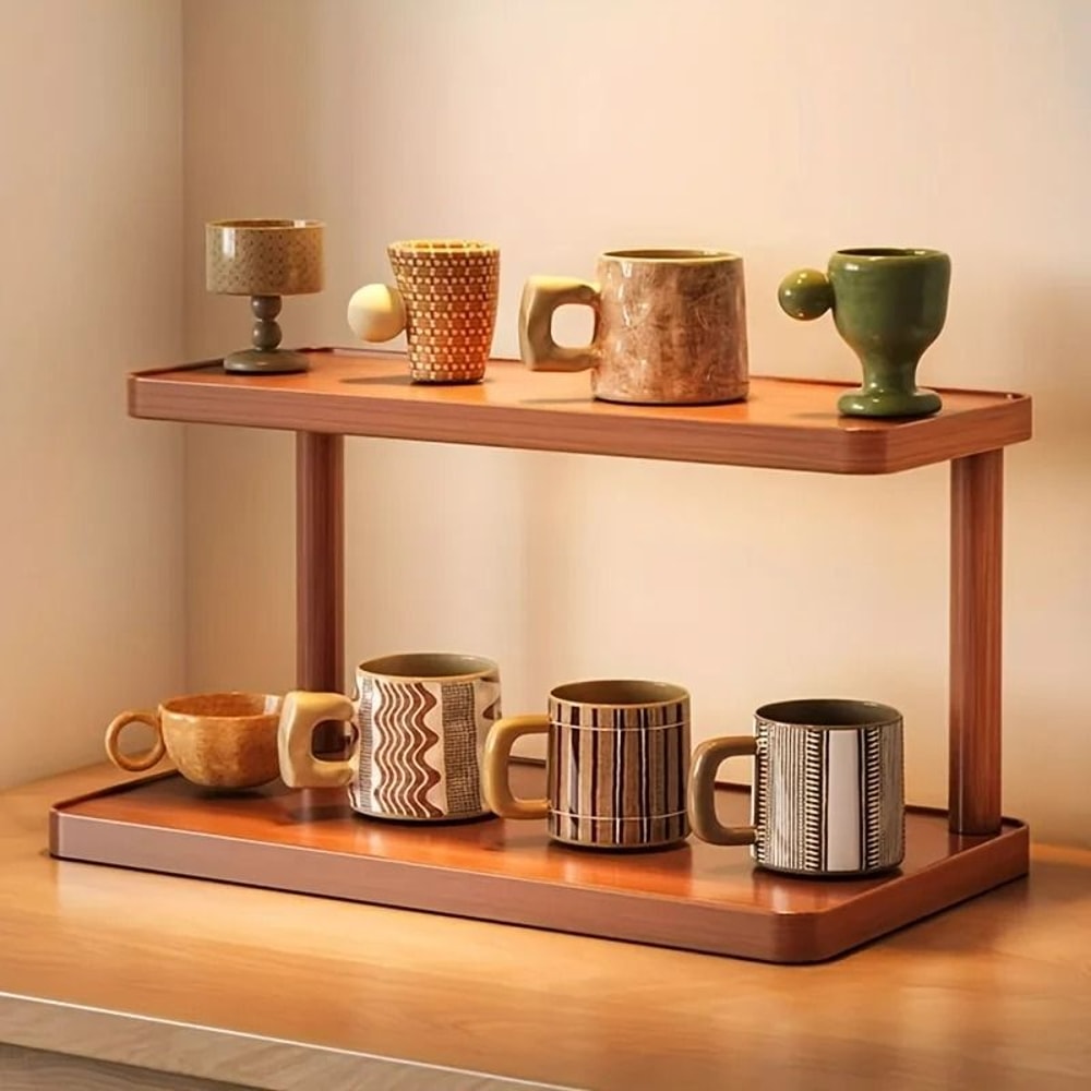 Architectural Tiered Management System 2Tier Natural Wood Countertop Organizer For Gourmet Spices 1