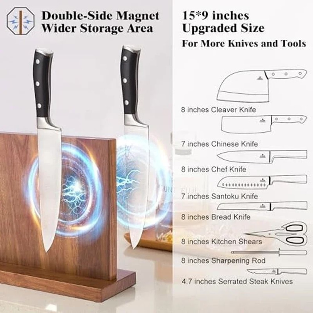 HighTorque Magnetic Knife Management System StrongMagnet Acacia Wood Culinary Storage Stand 2