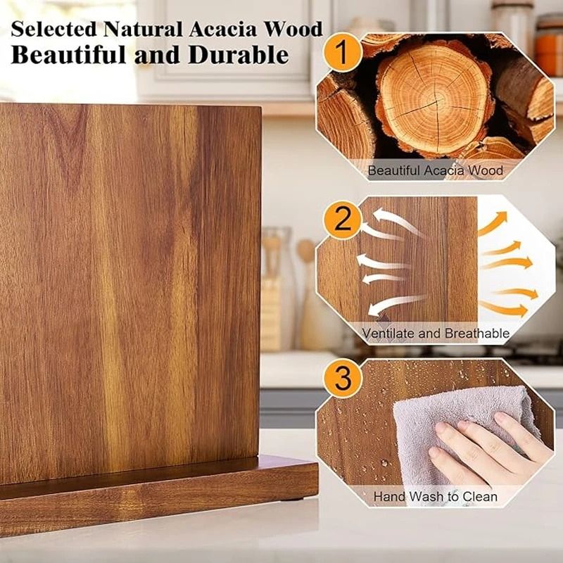 HighTorque Magnetic Knife Management System StrongMagnet Acacia Wood Culinary Storage Stand 4