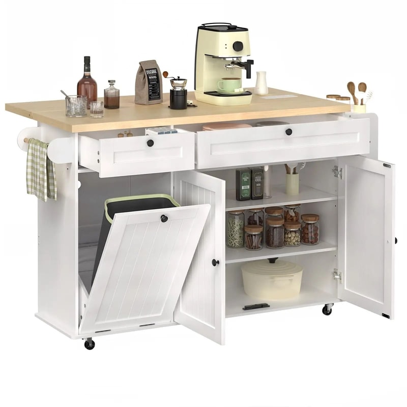 Large Mobile Kitchen Island With Drop Leaf And Power Outlet 0