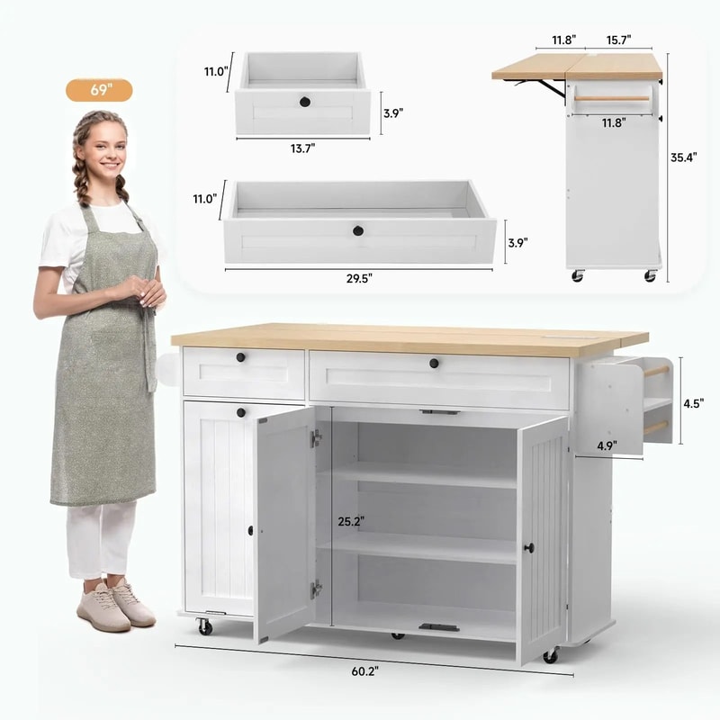Large Mobile Kitchen Island With Drop Leaf And Power Outlet 1