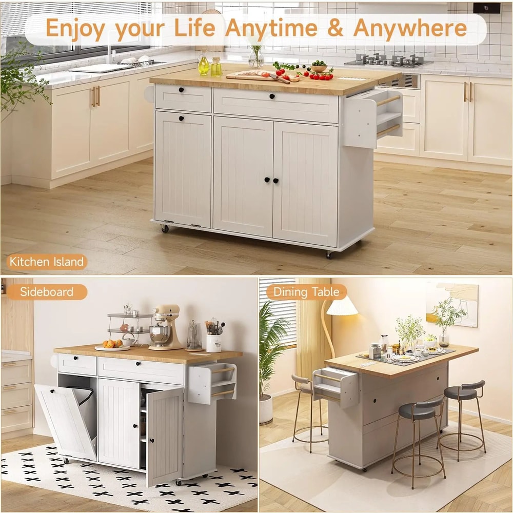 Large Mobile Kitchen Island With Drop Leaf And Power Outlet 5