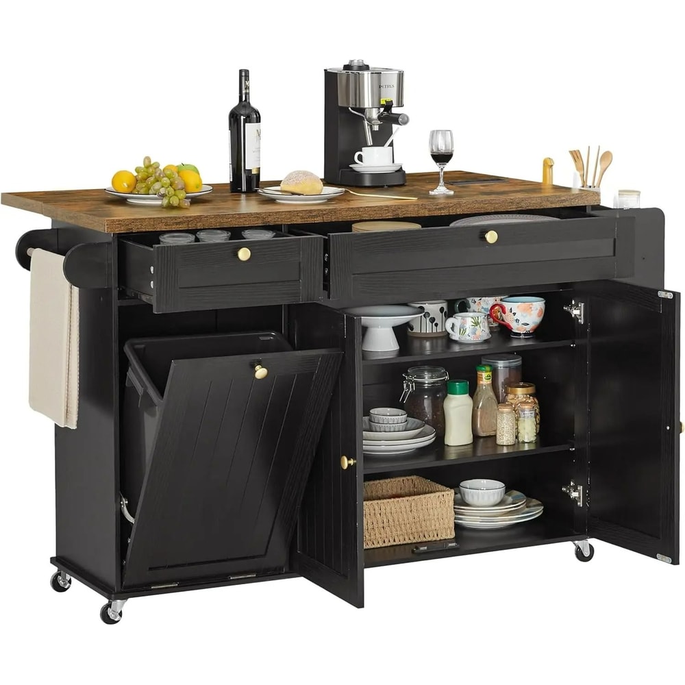 Large Mobile Kitchen Island With Drop Leaf And Power Outlet 7