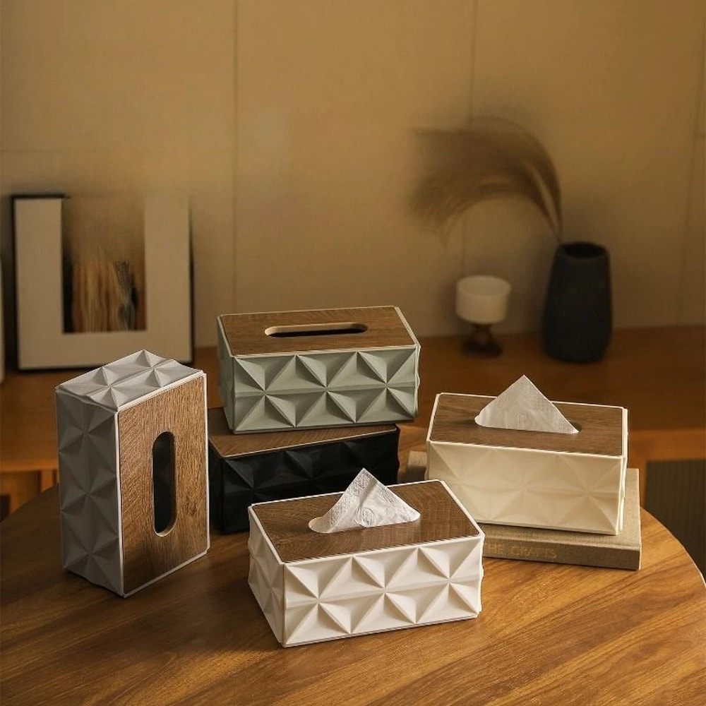 Ripple Minimalist Tissue Box With Solid Wooden Lid 0
