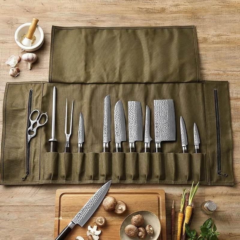 Oil Wax Canvas And Crazy Horse Leather Knife Roll Bag 2