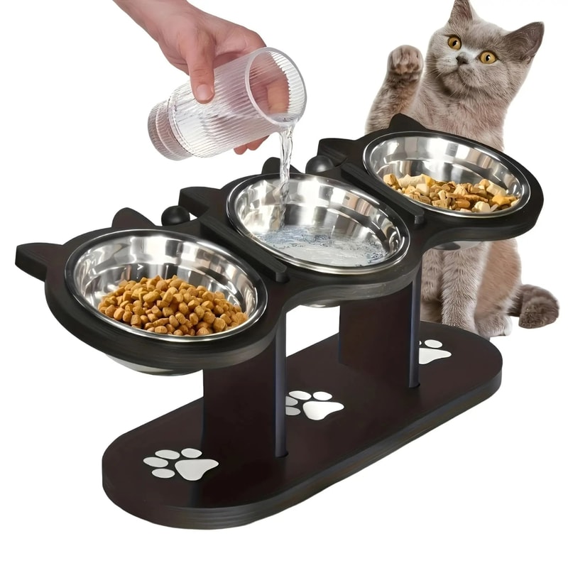 Elevated Stainless Steel Pet Feeder With 15 Sloped Wooden Frame 0