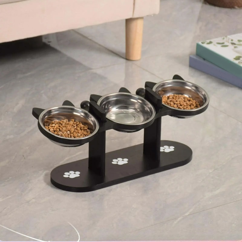 Elevated Stainless Steel Pet Feeder With 15 Sloped Wooden Frame 5