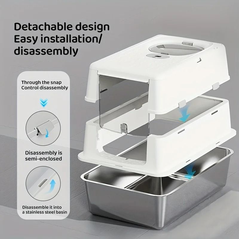 Stainless Steel Cat Litter Box With Privacy Flip Cover 2