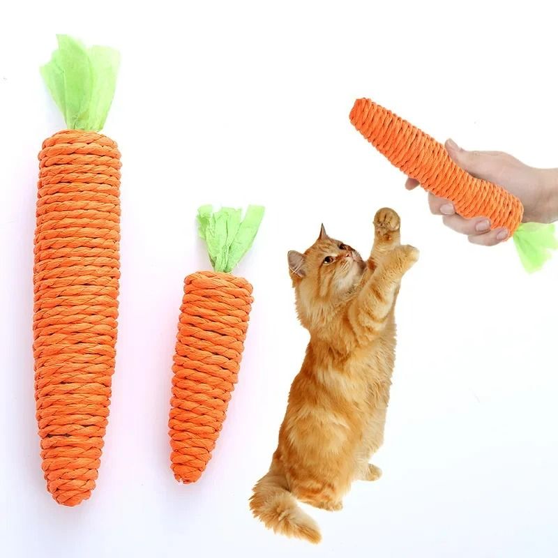Durable Paper Rope Carrot Cat Scratcher Chew Toy 0