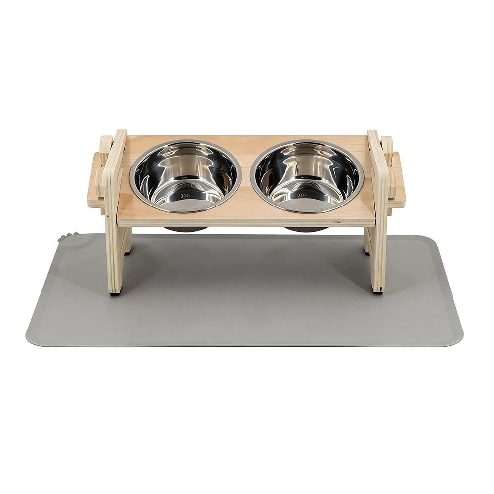 6Height Adjustable Elevated Cat Feeder AntiSpill Mat Set 2