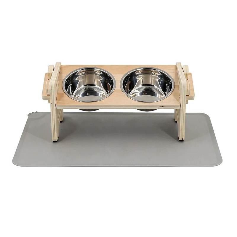 6Height Adjustable Elevated Cat Feeder AntiSpill Mat Set 2