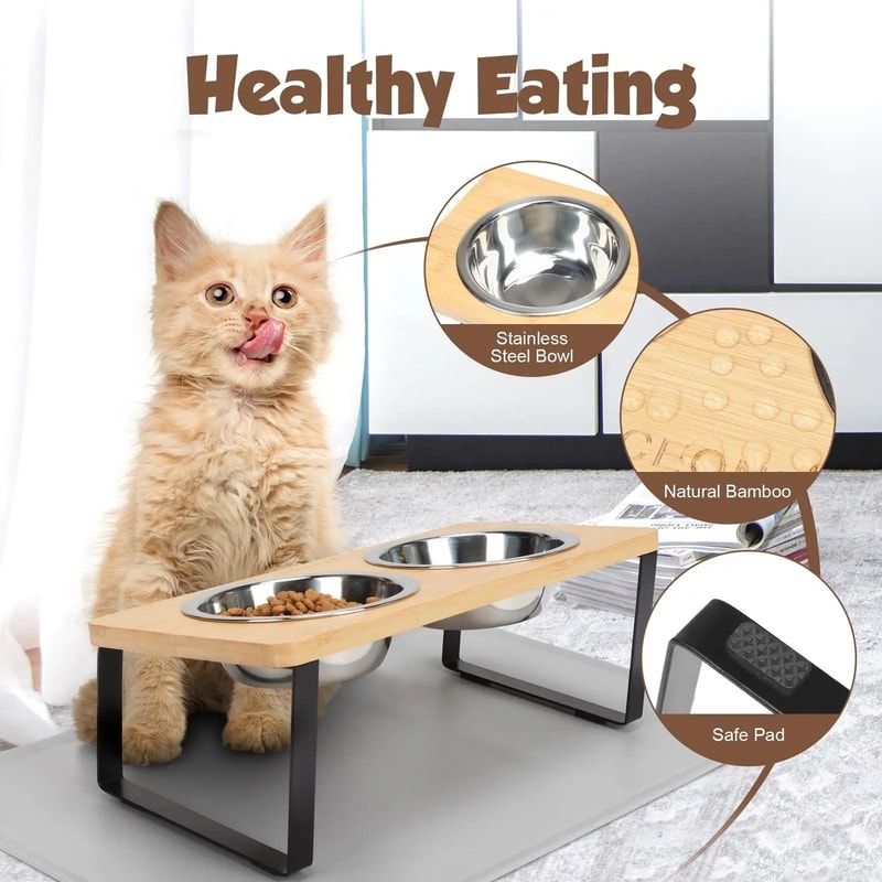 Elevated 15 Tilted Stainless Steel Double Pet Feeder 5