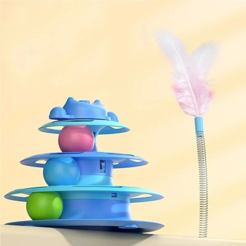 4Layer Interactive Feather Cat Turntable With Fun Toy Ball Playing Stick 1