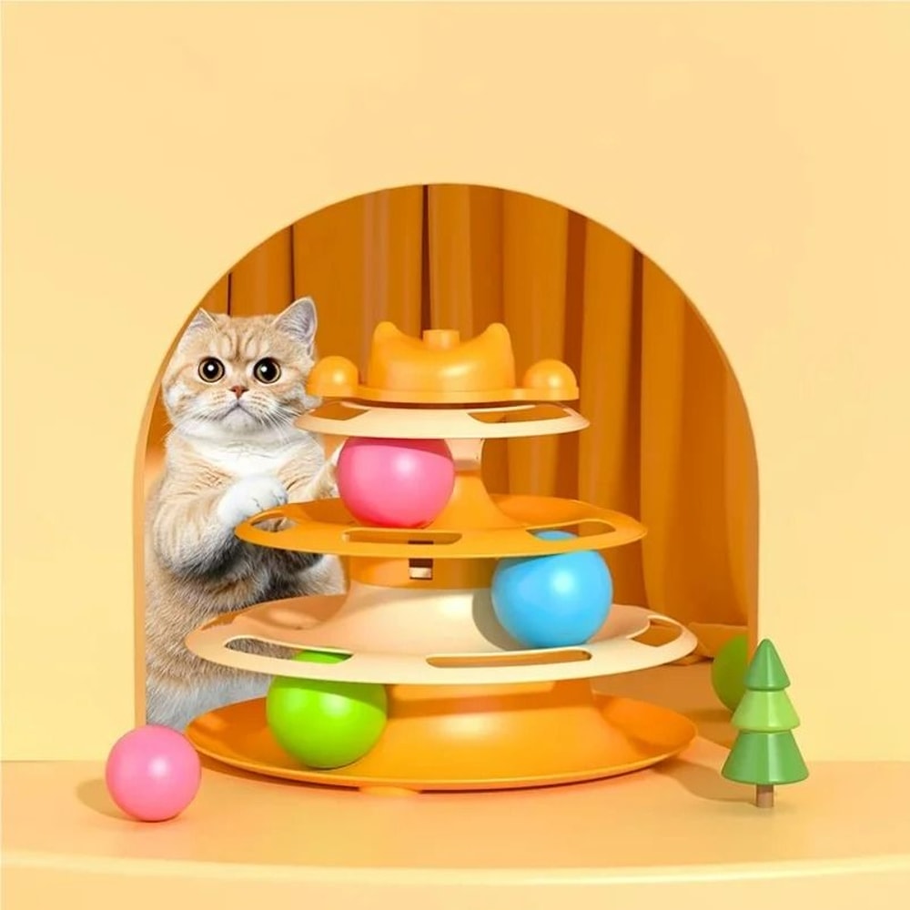 4Layer Interactive Feather Cat Turntable With Fun Toy Ball Playing Stick 5