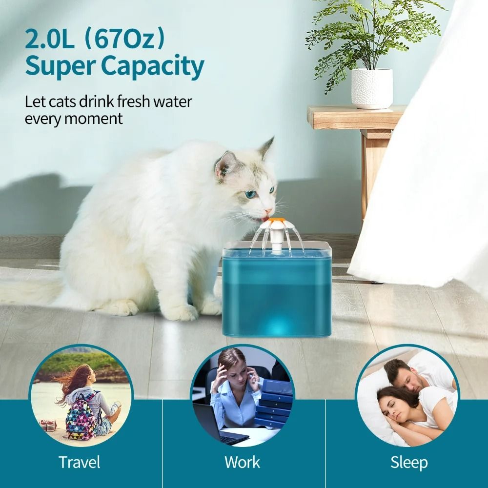2L Intelligent Mute Cat Water Fountain With LED Night Lighting 2