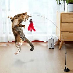 interactive multi-mode feather teaser wand with suction mount