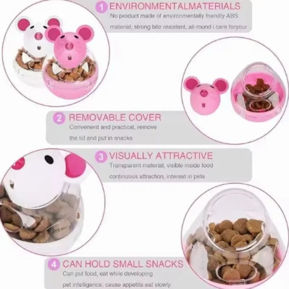 Mouse Shaped Rolling Pet Feeder And Slow Treat Dispenser 4