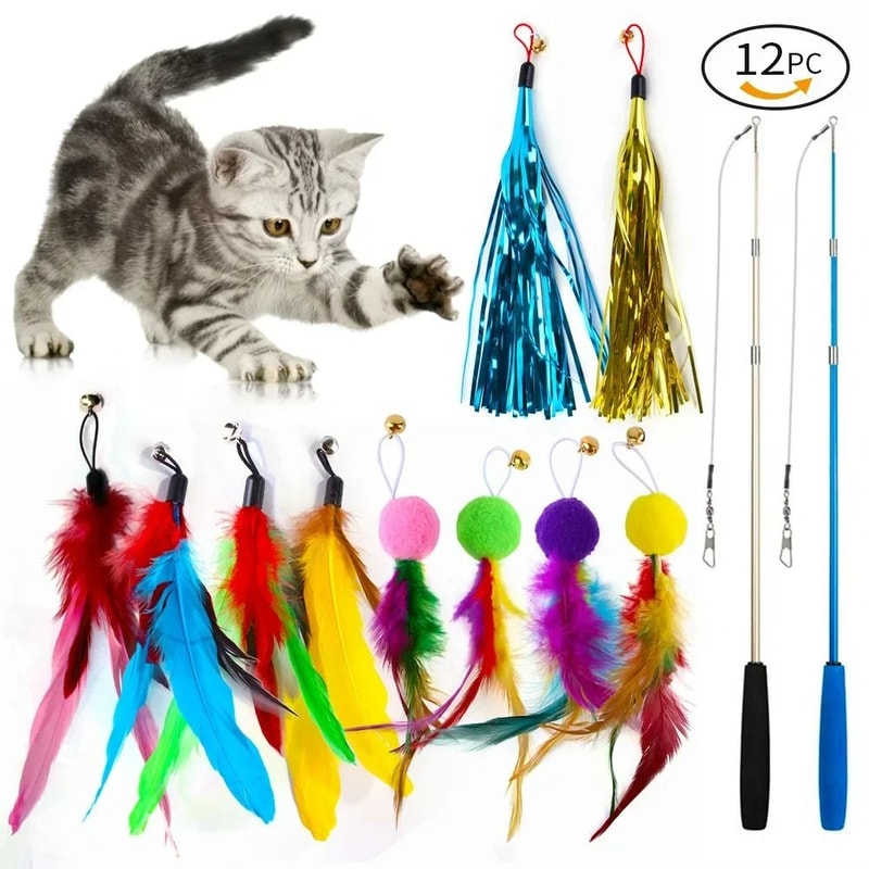 Telescopic Fishing Rod Cat Teaser 12Piece Variety Set 1