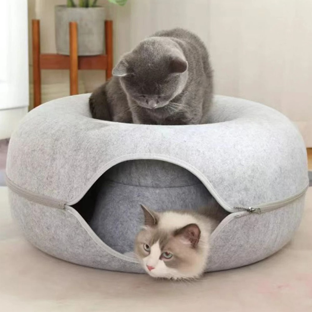 Interactive Felt Donut Cat Tunnel Bed 2