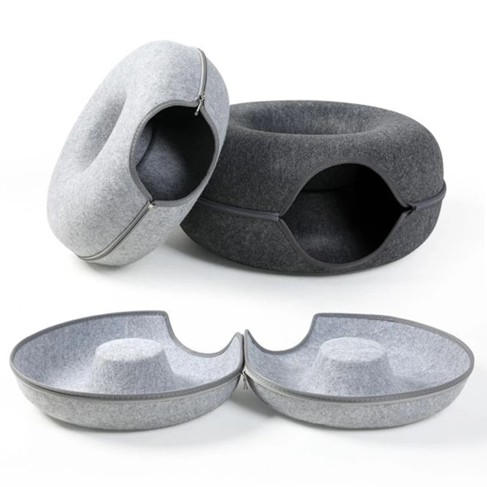 Interactive Felt Donut Cat Tunnel Bed 4