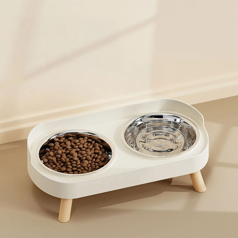 Elevated Stainless Steel Cervical Protection Dual Bowl 0